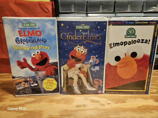 Elmo VHS Set Grouchland, CinderElmo, Elmopalooza, Sesame Street, Sony, CTW