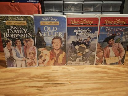 Vintage Disney VHS Lot Swiss Family, Old Yeller, Absent Minded, Treasure Island