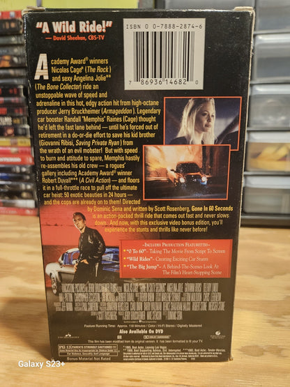 Gone In 60 Seconds VHS Nicolas Cage, Angelina Jolie, Robert Duvall, Touchstone