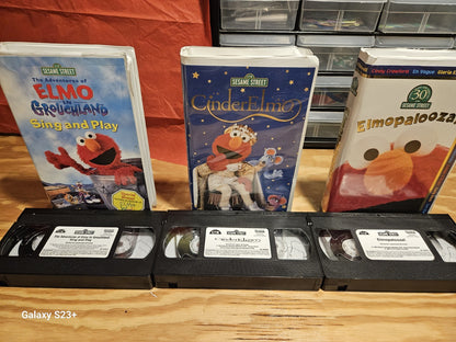 Elmo VHS Set Grouchland, CinderElmo, Elmopalooza, Sesame Street, Sony, CTW