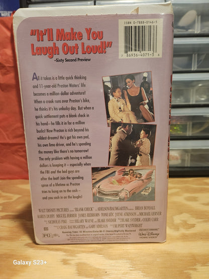 Blank Check VHS Disney, Brian Bonsall, Karen Duffy. Family/Kids movie