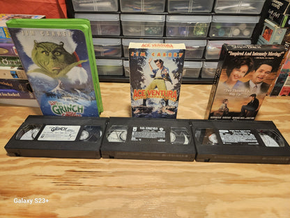 Jim Carey VHS Lot Mask, Liar Liar, Bruce, Ace Ventura, Grinch New Line Universal