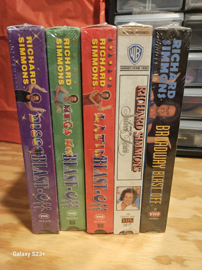 Richard Simmons Latin, Mega Mix, Disco, Broadway Blast Off, Silver Foxes VHS NEW