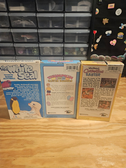 F.H.E, Family Home Entertainment VHS Set - Will Vinton's Claymation Easter (NEW/SEALED), Thumpkin and the Easter Bunnies, The White Seal