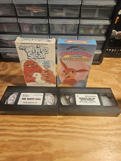 F.H.E, Family Home Entertainment VHS Set - Will Vinton's Claymation Easter (NEW/SEALED), Thumpkin and the Easter Bunnies, The White Seal