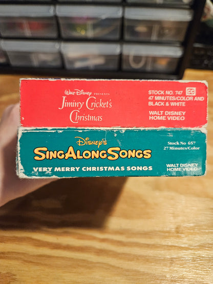 Disney Christmas VHS Set- Jiminy Crickets Christmas, Sing Along Songs Vol 8: Very Merry Christmas Songs