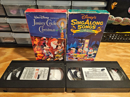 Disney Christmas VHS Set- Jiminy Crickets Christmas, Sing Along Songs Vol 8: Very Merry Christmas Songs