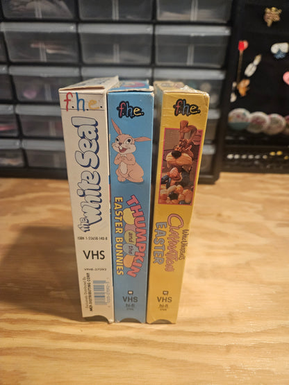F.H.E, Family Home Entertainment VHS Set - Will Vinton's Claymation Easter (NEW/SEALED), Thumpkin and the Easter Bunnies, The White Seal