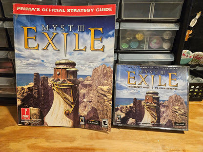 Myst + Myst 3 Exile Vintage CD-ROM Games With Manuals & Strategy Guide Books