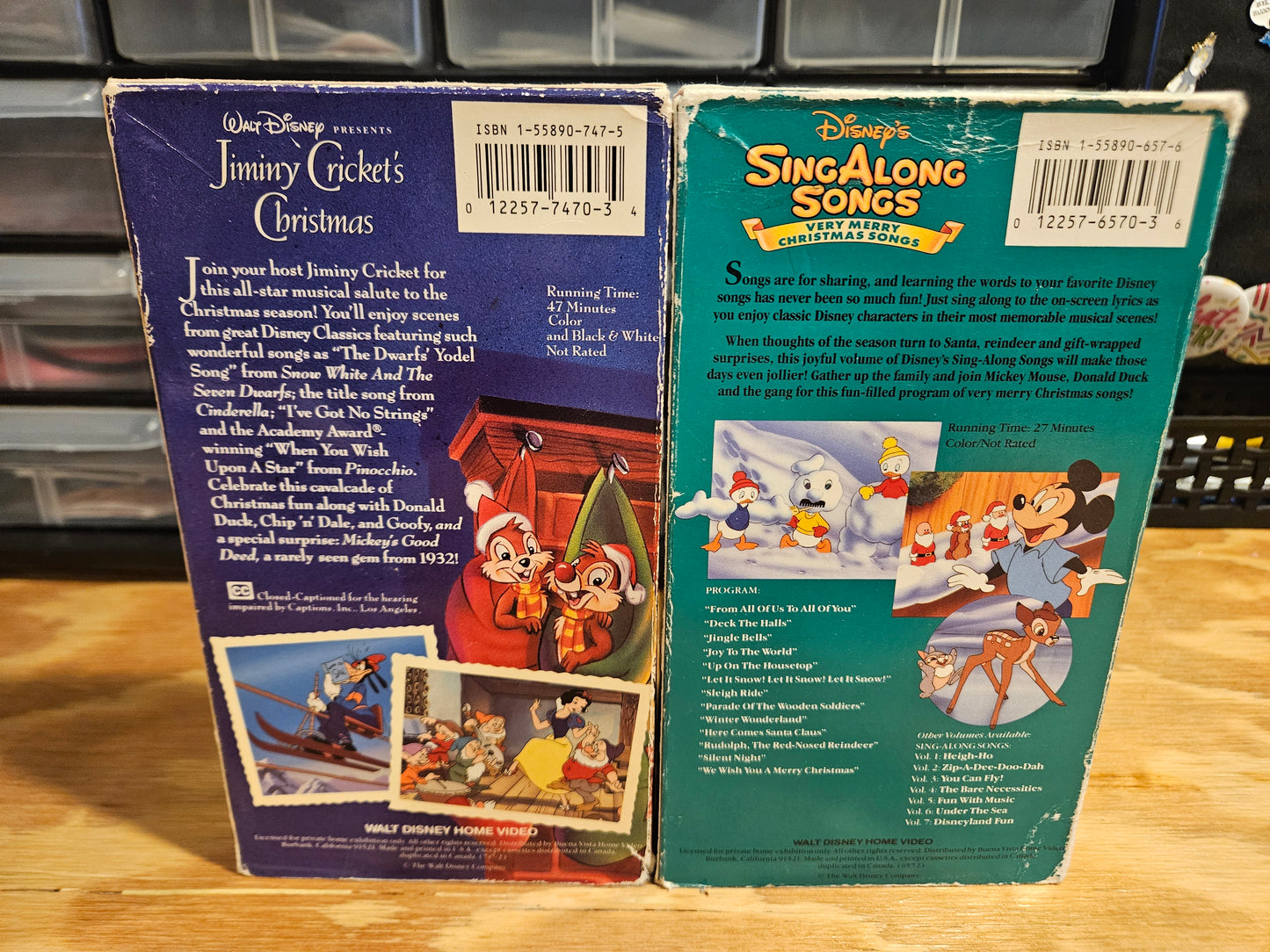 Disney Christmas VHS Set- Jiminy Crickets Christmas, Sing Along Songs Vol 8: Very Merry Christmas Songs