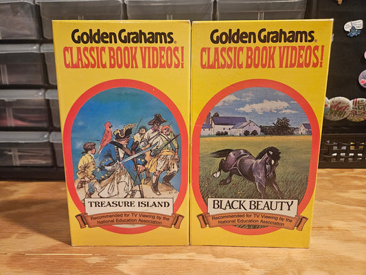 Golden Grahams Classic Book Videos - Treasure Island and Black Beauty VHS set