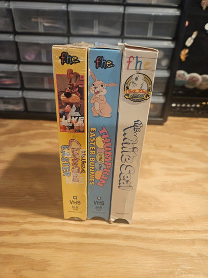 F.H.E, Family Home Entertainment VHS Set - Will Vinton's Claymation Easter (NEW/SEALED), Thumpkin and the Easter Bunnies, The White Seal