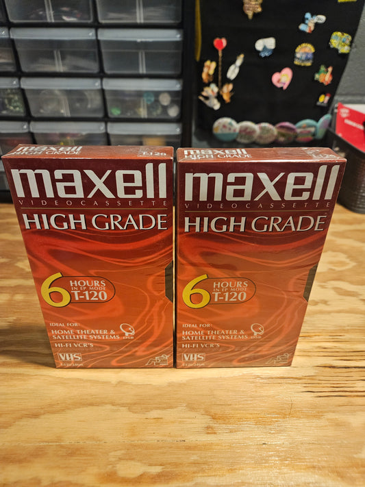 Blank VHS Tapes Maxell High Grade 6 Hour in EP mode T-120, NEW SEALED TAPES