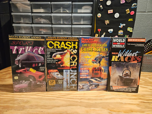 Main Event Video Sport Truck + Crash and Crunch (SEALED), Popular Mechanics Great Hollywood Chase Scenes, World's Wildest Races VHS